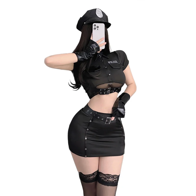 Сексуальная женская черная полицейская форма полицейский женский костюм для