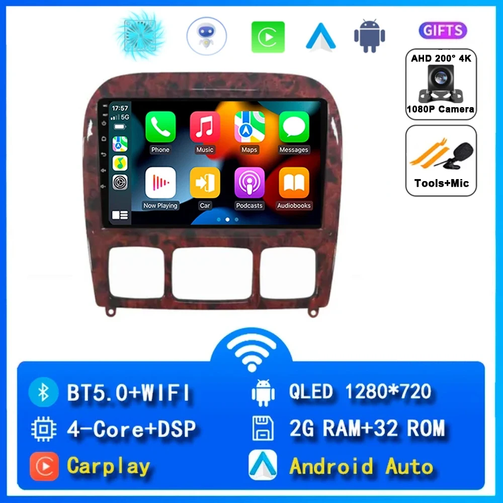 

Для Benz S-Class W220 1998-2005 2K QLED Android 14 Автомобильный радиоприемник Мультимедийный видеоплеер GPS AI Голосовой CarPlay Головное устройство 4G