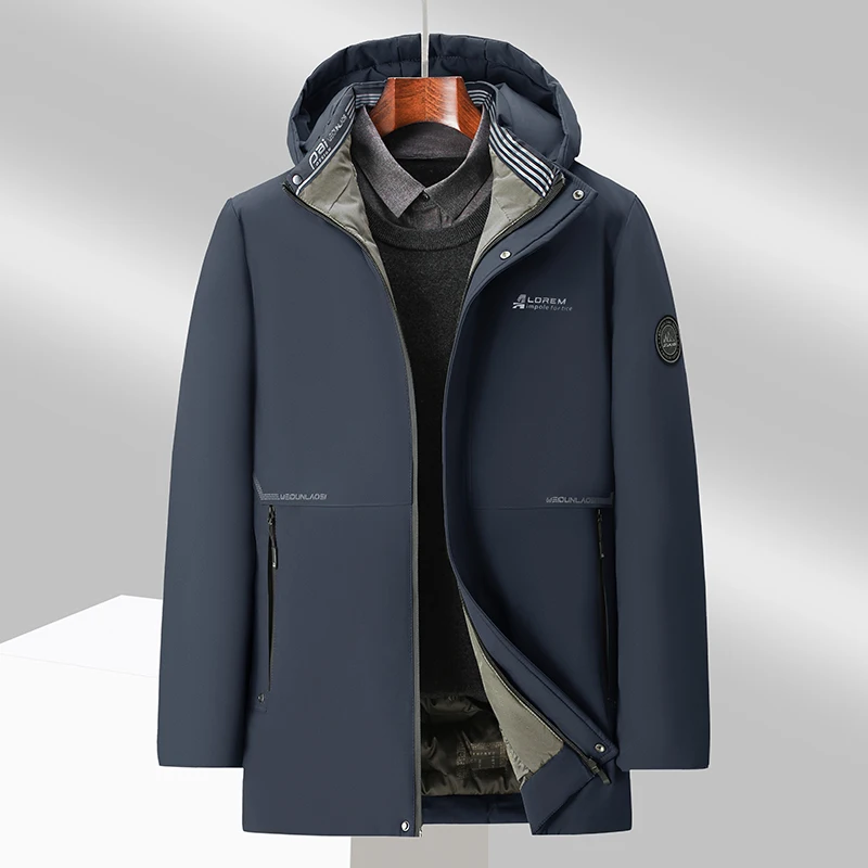 Мужская зимняя куртка черная утепленная парка со съемным капюшоном повседневная