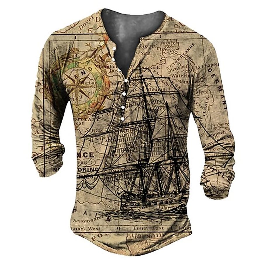 

Men Personality Fashion Sport Long Sleeve V Collar Button T Shirt , Men Oversize Vintage T Shirt .