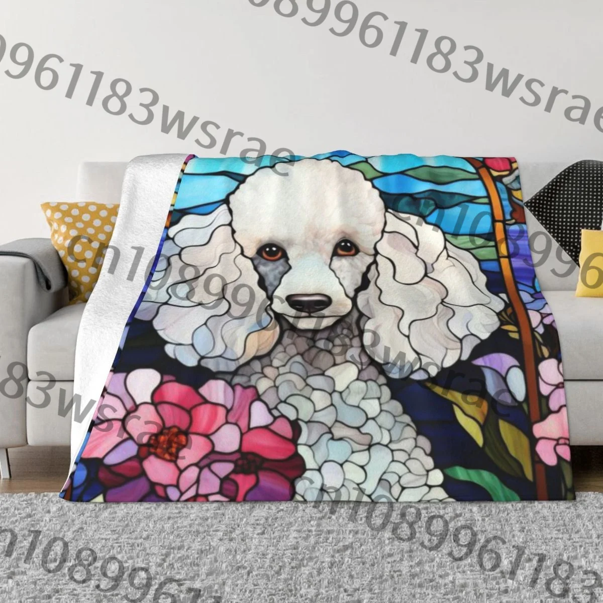 Флисовое одеяло с белым пуделем