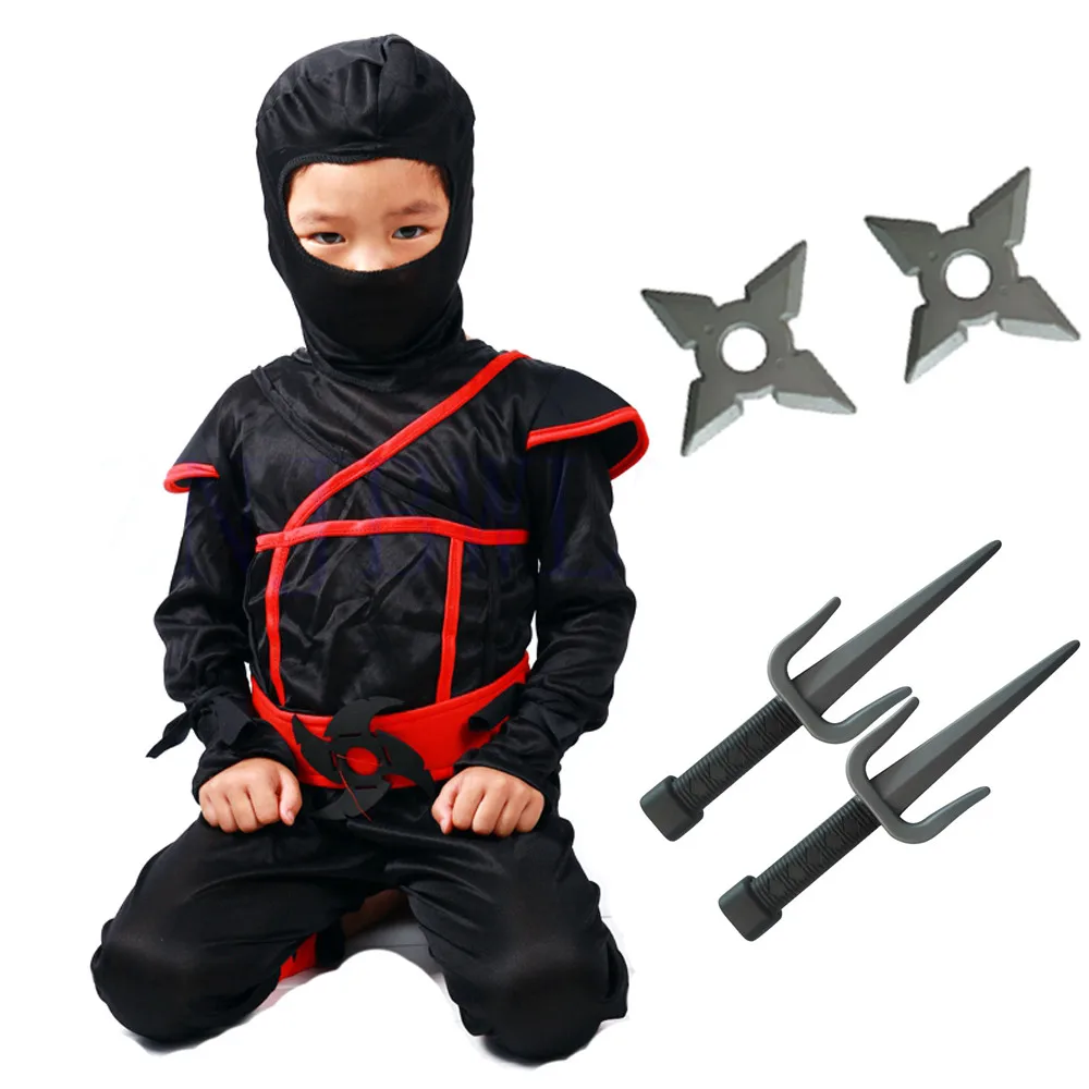 Ninja Cosplay Kids Costume Ninja Warrior Cosplay Boy Girl Halloween Party Fancy Dress Dagger Kunai Darts Carnival Swordsman