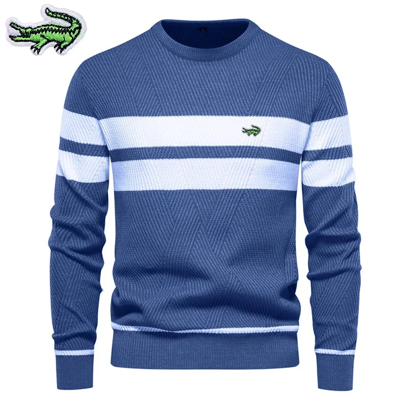 

2023 High Quality New Mens Boys Winter Stripe Sweater Thick Warm Pullovers Men's O-neck Basic Casual Slim Comfortable Sweaters