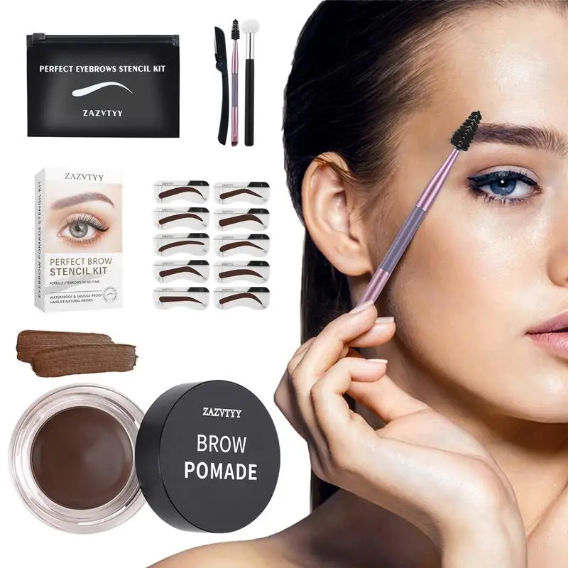 

Eyebrow Cream Long-Lasting Waterproof Eye Brow Pomade Brow Stencils And Shaping Kit Reusable For Beginners And Professionals