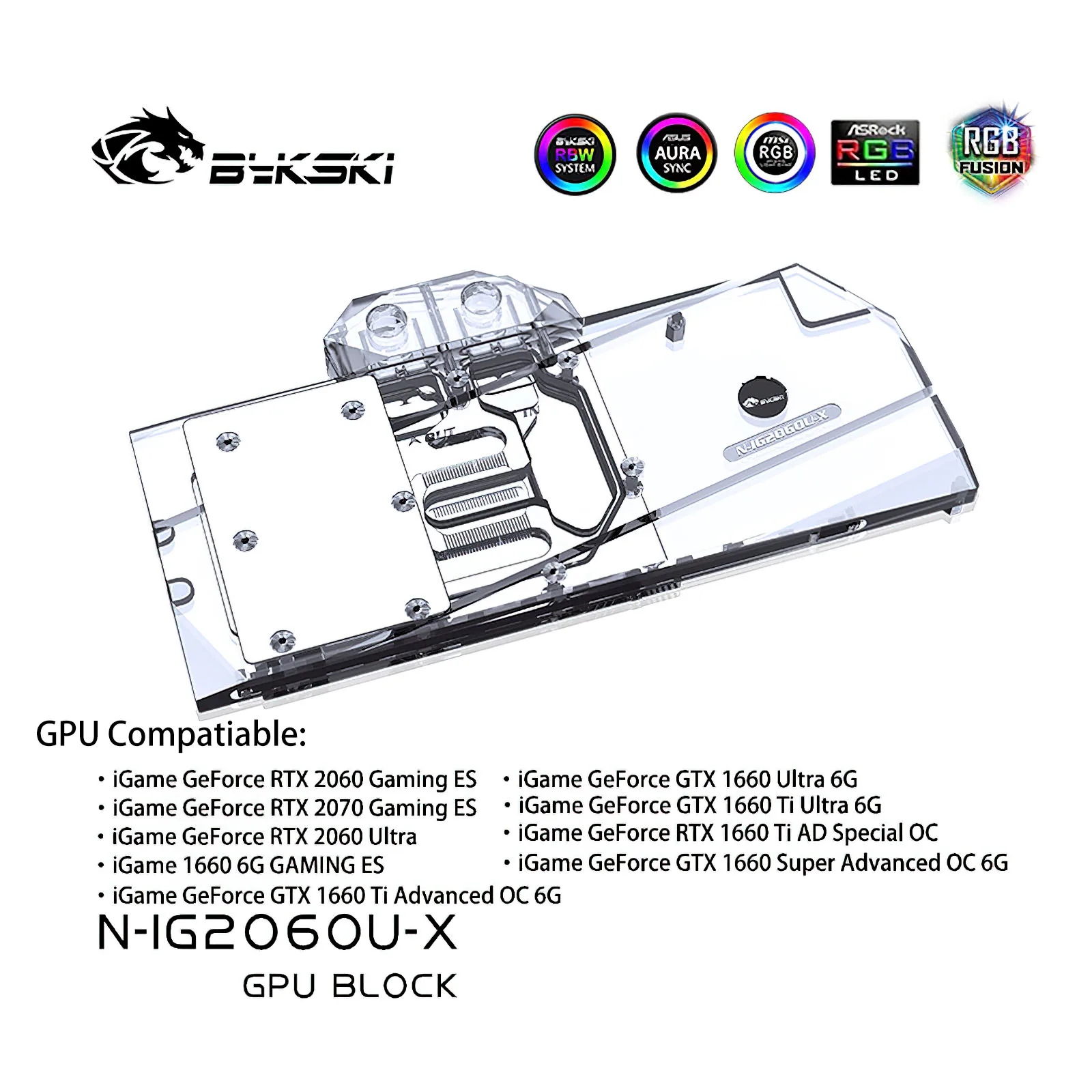 

BYKSKI Full Cover GPU Water Block For COLORFUL iGame RTX2060 Ultra/iGame GTX1660Ti Ultra 6G/ Graphics Card Radiator Copper Block