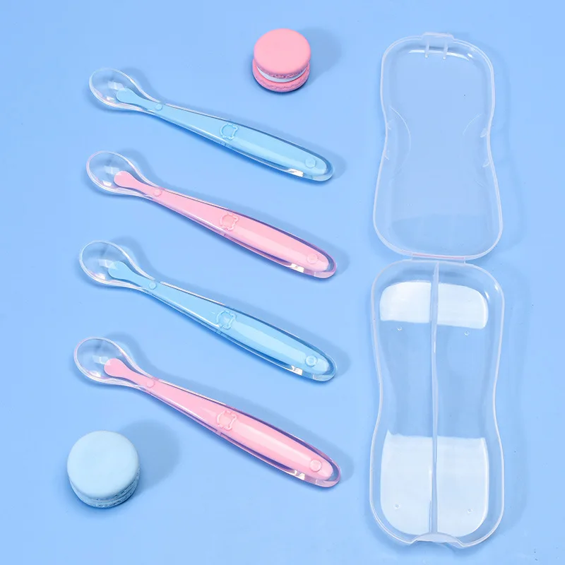 

Детские Силиконовые тренировочные ложки для детей младенцев мягкие детские ложки для кормления с датчиком температуры Прямая поставка