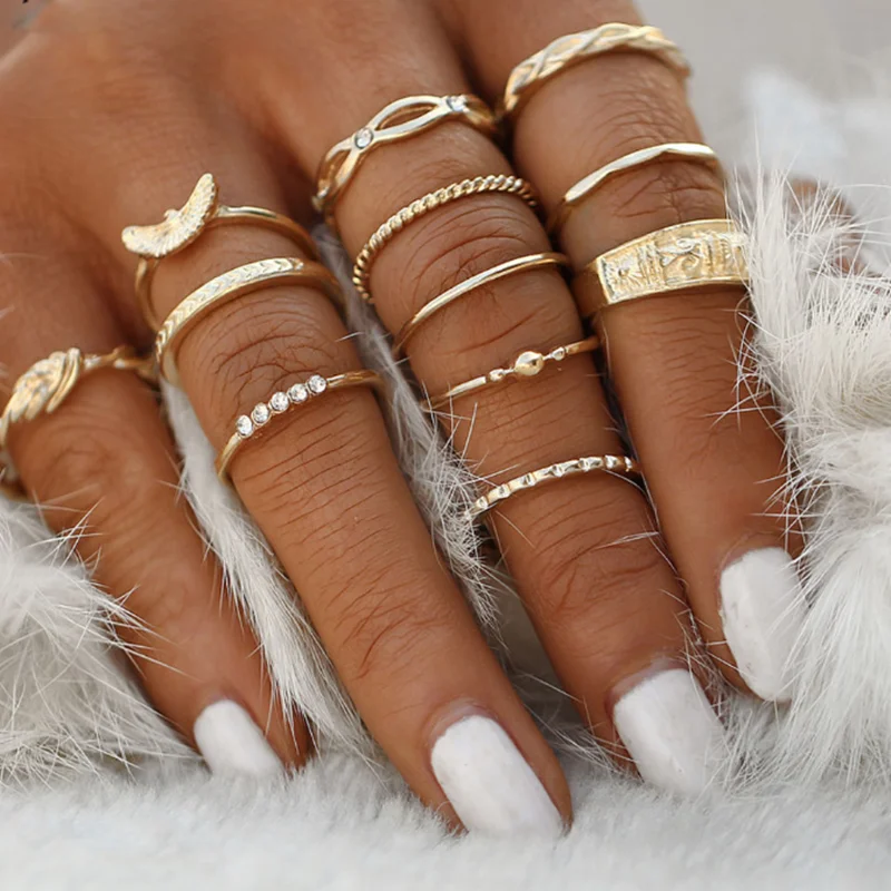 

Simple Creative 12 Pcs/set Diamond Engraved Rings Set Jewelry Accessories for Women