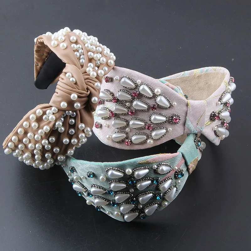 

Новая мода стразы жемчужный рисовый бисер плетеная повязка на голову светильник роскошные аксессуары для волос повязка на голову 840