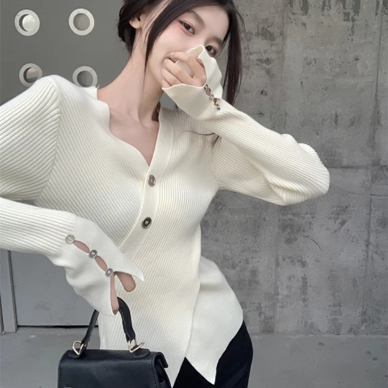 Новый вязаный свитер с длинным рукавом и v-образным вырезом женские пуловеры