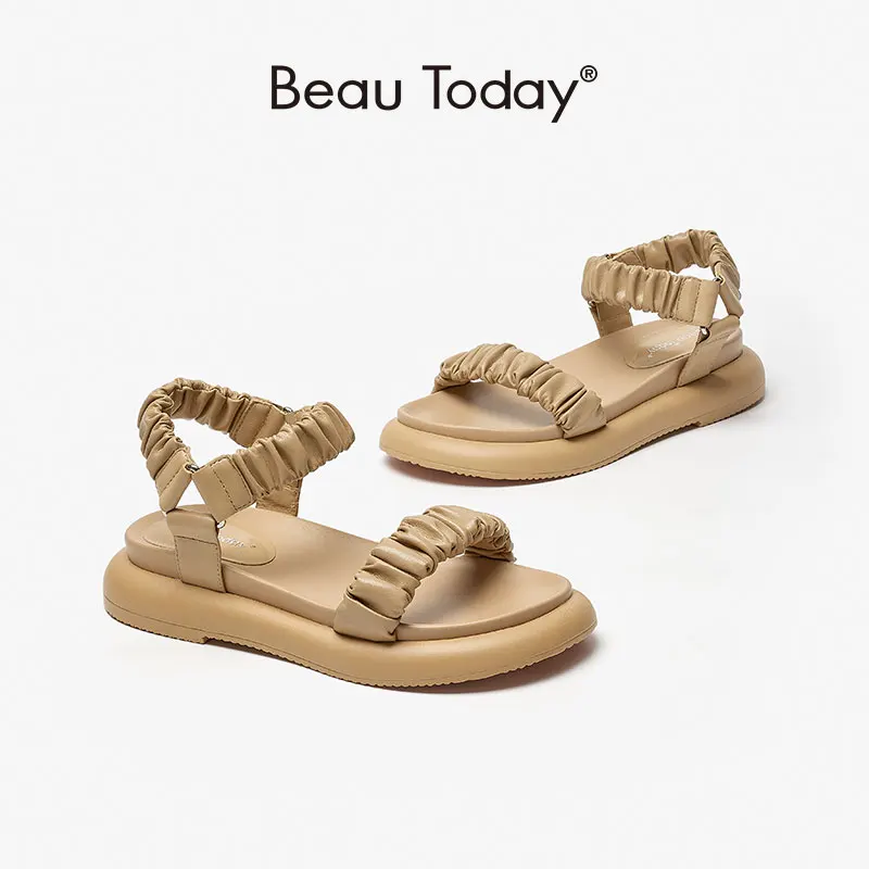 

BeauToday/женские босоножки на платформе с открытым круглым носком, с ремешком на пятке и эластичным ремешком; Повседневная Уличная Летняя женская обувь ручной работы; 34522