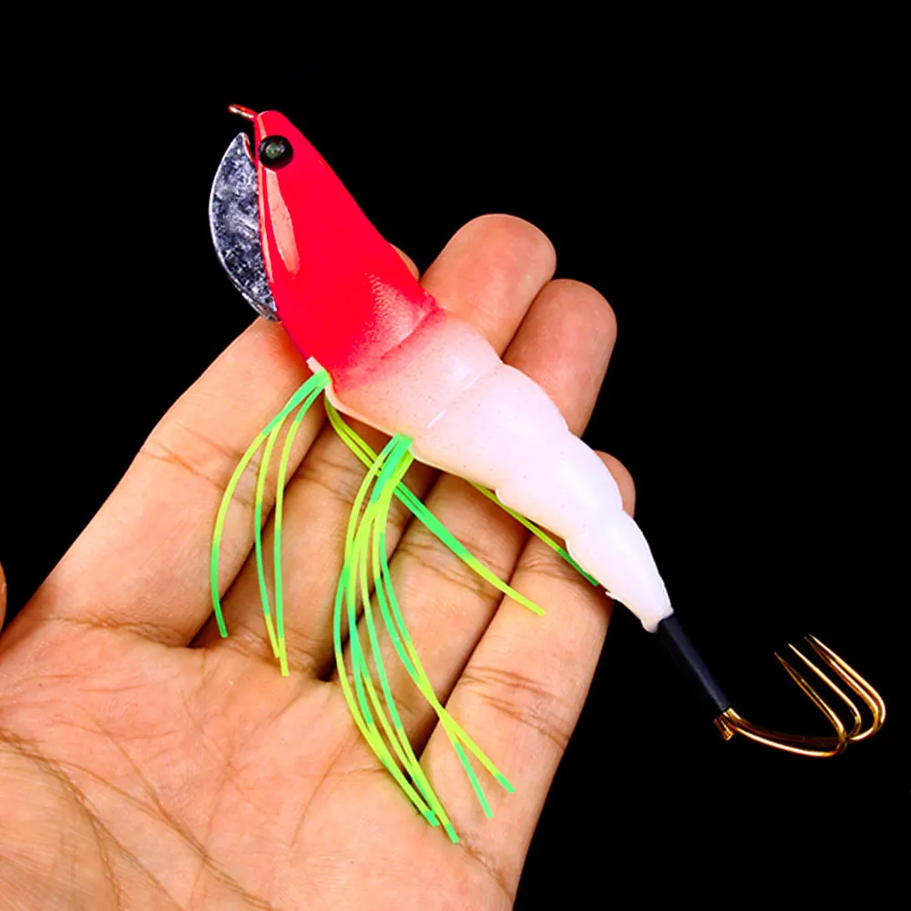 

1pcs Fishing Lure Wood Shrimp Squid Jig Lure 12CM 17.2G 3D Eyes Squid Hook Long Shot Artificial Baits for trapped octopus