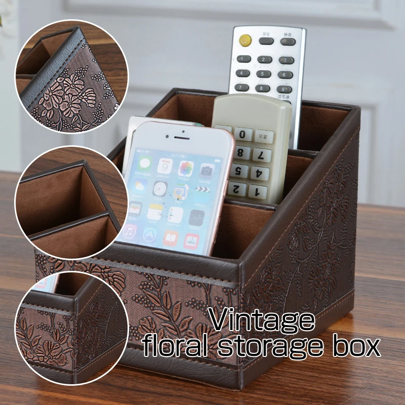 

Storage Box Pu Leather Three Grid Cosmetics Remote Control Mobile Phone Desktop Organization Hotel Guest Room Ktv Storage Box