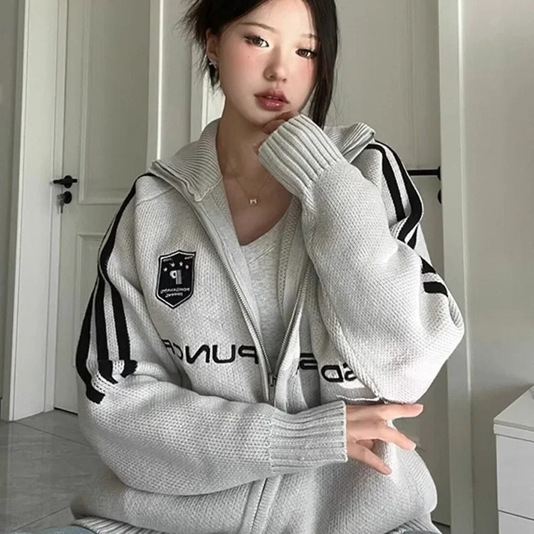 Винтажный повседневный вязаный топ в американском стиле с v-образным вырезом для