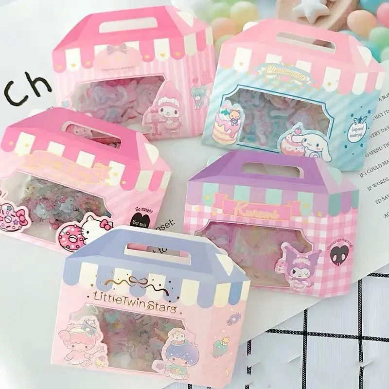 

Sanrio Cinnamoroll Hello Kitty Cartoon Hand Account Sticker Kuromi My Melody Autohesion Stickers Suit Children Book Decoration