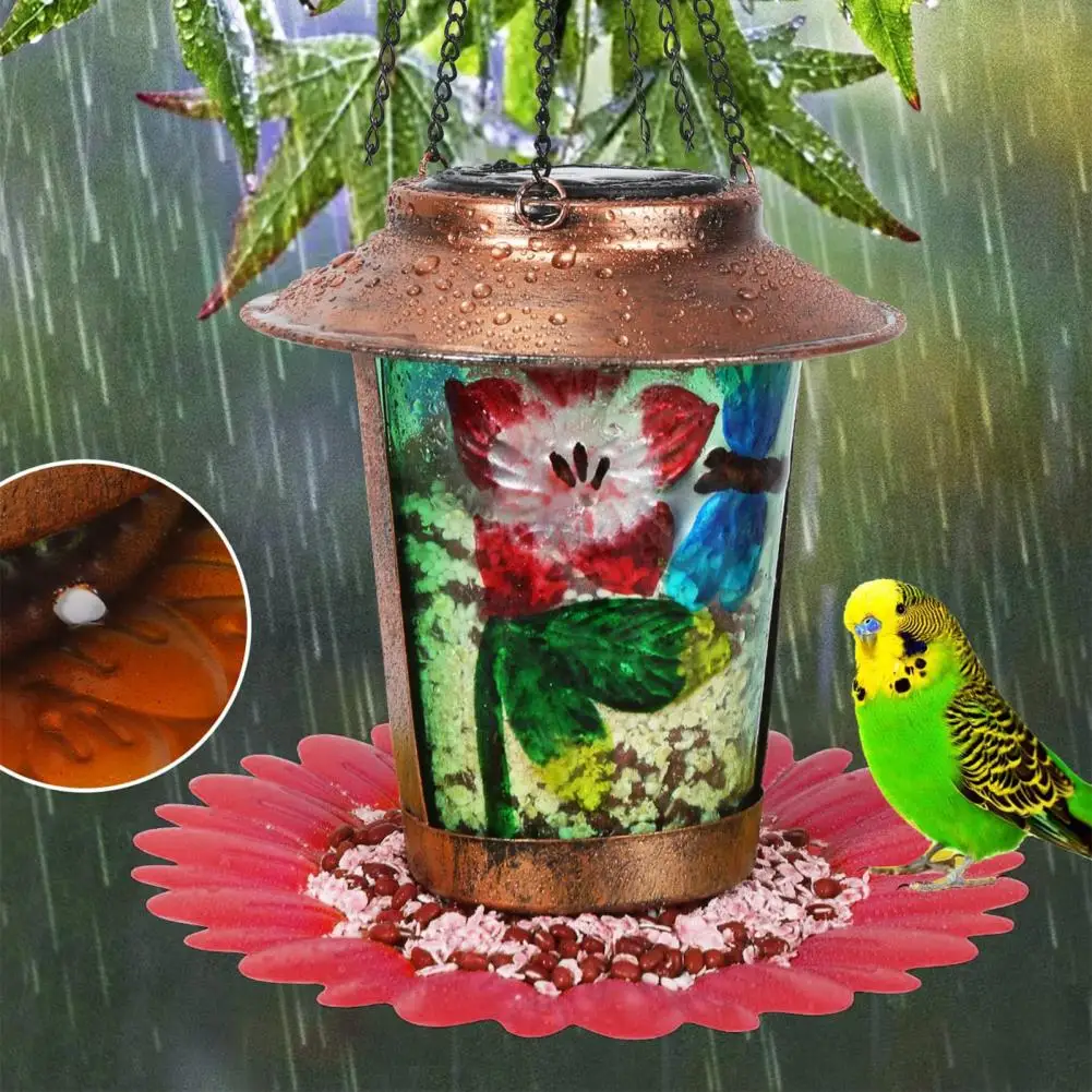 

Уличная кормушка для птиц со стрекозой на солнечной батарее, стеклянная кормушка для птиц, водонепроницаемое украшение двора для автоматического кормления птиц, сада