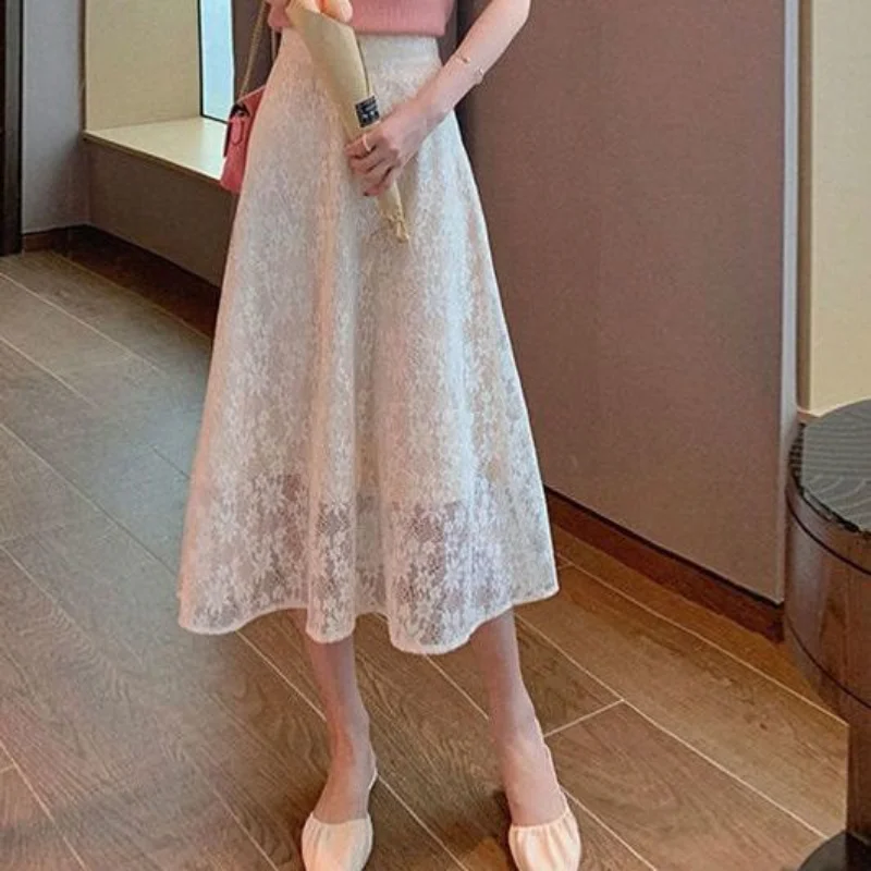 

Women's Skirt Sexy Long Skirts for Woman High Waist Clothes White Maxi Cute Kawaii Lace Cheap Fashion Korean Style New In Modest