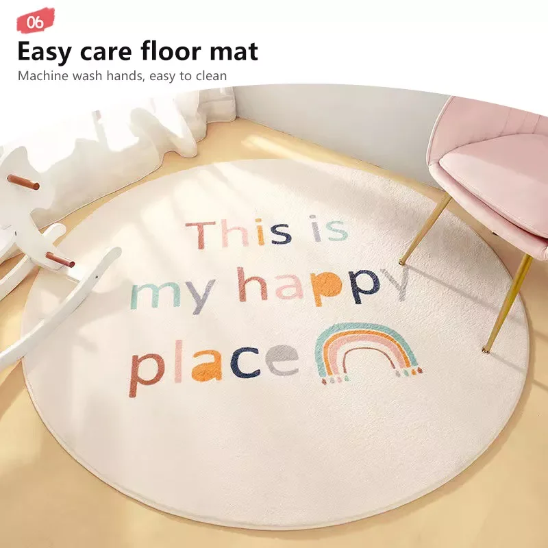 

Cartoon Round Kids Bedroom Carpets Lamb Cashmere Home Living Room Non-Slip Carpet Sofa Tatami Bedside Rugs Baby Crawling Mat