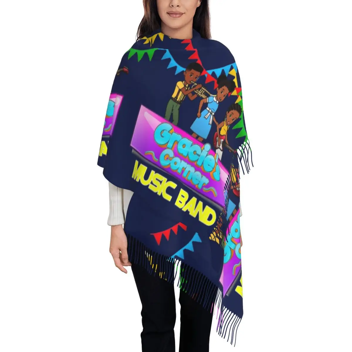 Gracies Family Corner милый шарф Phonic's Song шарфы с кисточками женские мягкие теплые шали и