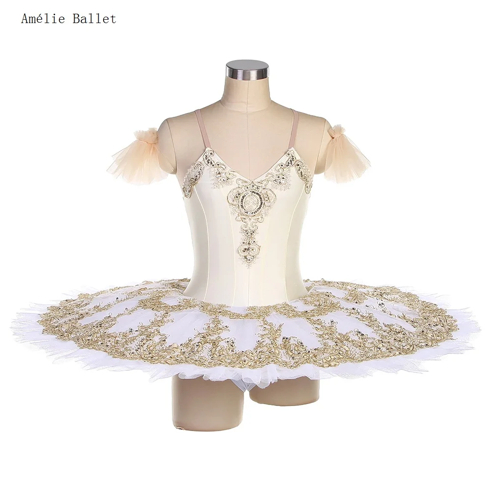 

BLL537 Ivory Spandex Bodice with White Pancake Tutu Pre-professional Ballet Tutu Women & Girls Stage Performance Costumes