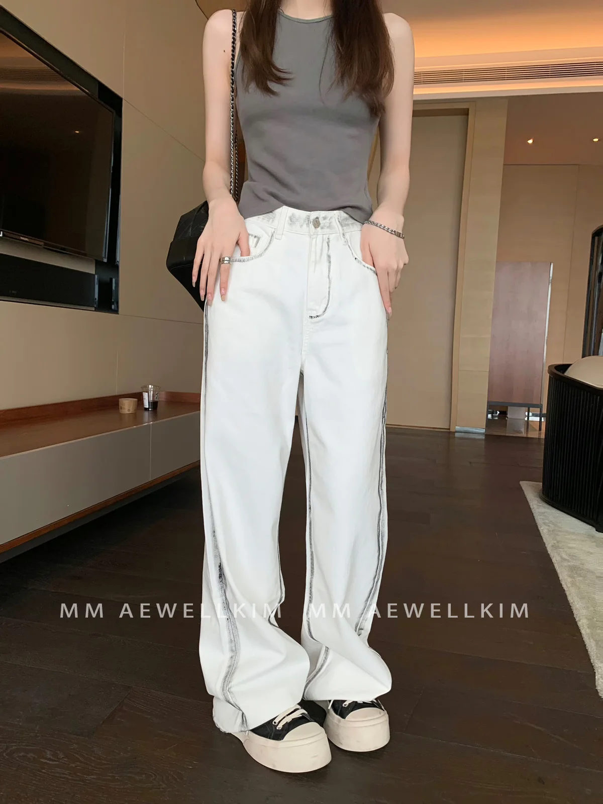 ADER ERROR jeans niche design sense tide brand jeans men and women wide leg pants high waist tie-dye skinny pants tide