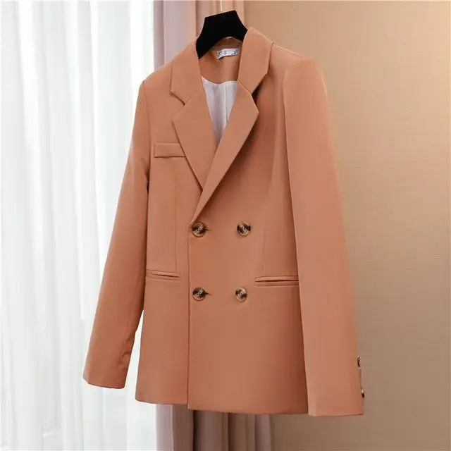 

Women 2022 New Vintage Double Breasted Office Ladies Solid Work Wear Blazer Female Long Sleeve Loose Fashion Coat Jacket Z08