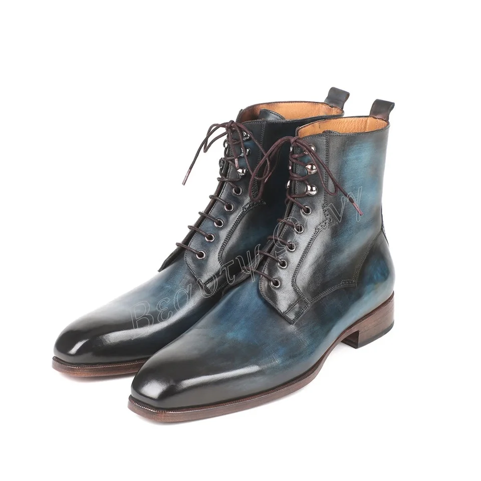 

Blue Brown Gradient Color Boots Cross Tied Men Shoes Men's Dress Shoes Cow Leather High Quality Big Size New Zapatillas Mujer