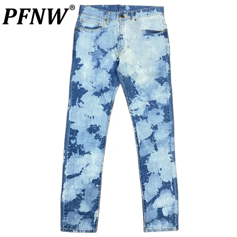 

PFNW 2023 Men's Casual Punk Style Asymmetrical Tie Dye Pattern Vintage Gradual Change Straight Jeans Tide Denim Pants 12A6509