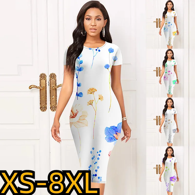 

Женское облегающее платье с коротким рукавом и круглым вырезом