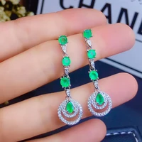 meibapj natural columbia emerald green gemstone flower long drop earrings real 925 silver earrings fine charm jewelry for women