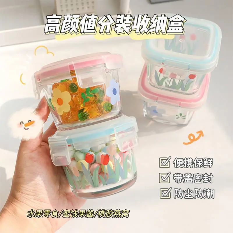 

High value bird's nest peach gum divided into bottles sealed box glass with lid household portable fruit snack fresh-keeping jam