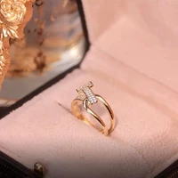 minar luxury bling bling cz cubic zirconia twist geometric ring for women brass gold hollow open adjusting charm rings jewellery