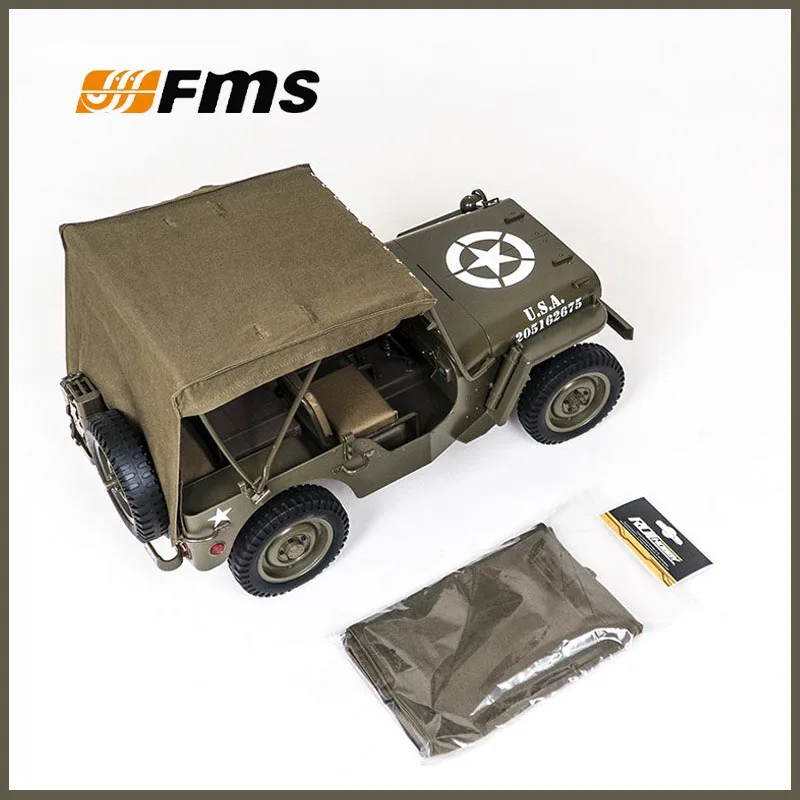 Фото Полотняный тент FMS 1/12 C1167 для радиоуправляемого краулера Willys MB 1941 Military Jeep, детали для модернизации без опорных стержней, аксессуары для хобби и декора №1