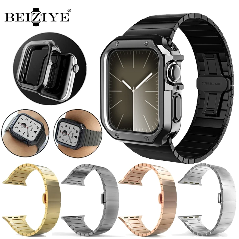 

Stainless Steel Strap+Case For Apple Watch Band 42mm 38mm 40mm 44mm Bracelet For iWatch Series 9 8 7 6 5 4 3 SE Bumper 41mm 45mm