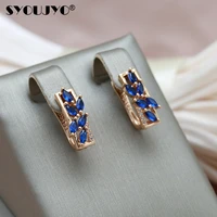 syoujyo square blue leaf natural zircon english earrings for women 585 rose gold 2022 trendy colored gemstones earrings jewelry
