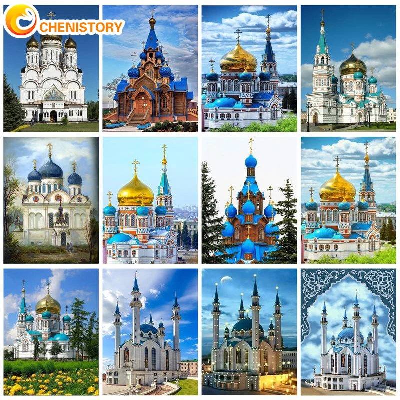 

Chenistory DIY 5D Diamond Painting Castle Landscape Cross Stitch Kit Full Square Embroidery Mosaic Art Rhinestone Decoration Pic