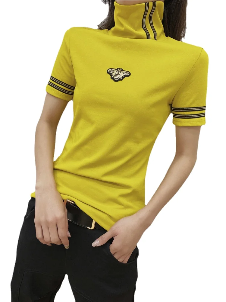 

short sleeve high turtleneck t shirts women graphic tees mujer short sleeve tops for women clothes