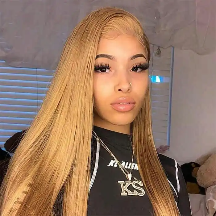 

Honey Blonde Silky Straight Synthetic Hair Wigs for Women Transparent 13x4 Lace Front Wigs 26Inches Long Daily Wear Wigs