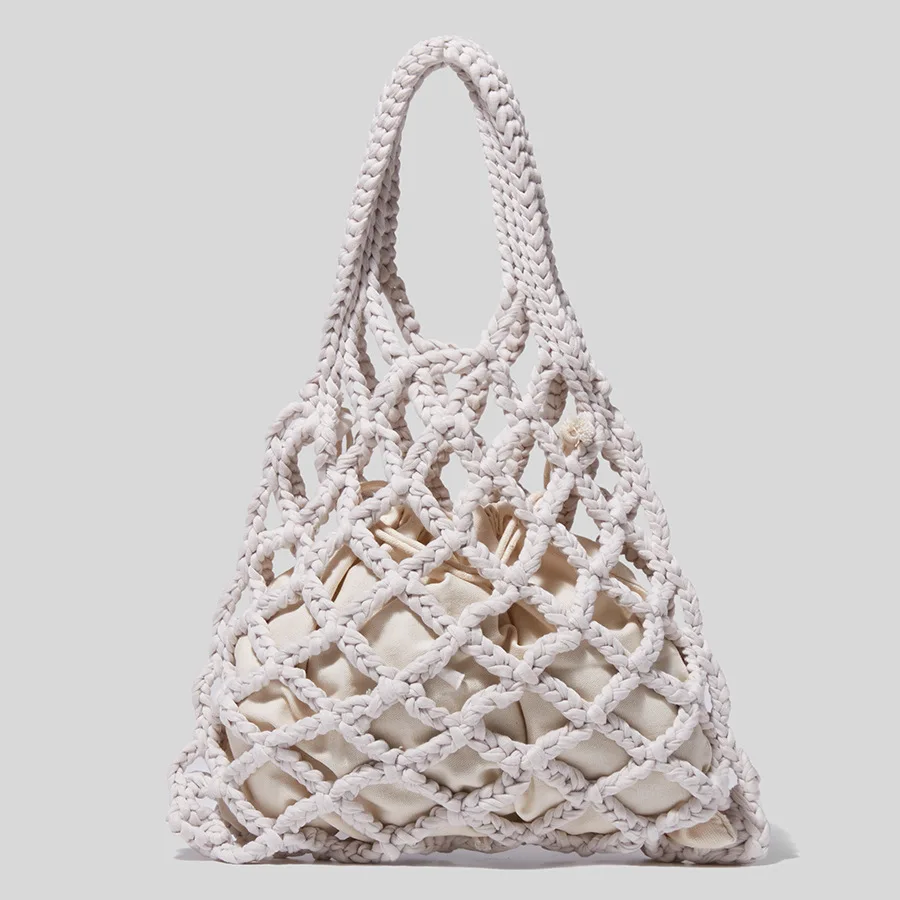 Fashion Hollow Straw Handbags for Women Designer Rope Woven Small Tote Bag Casual Summer Beach Hand Bags Bali Small Purses 2023