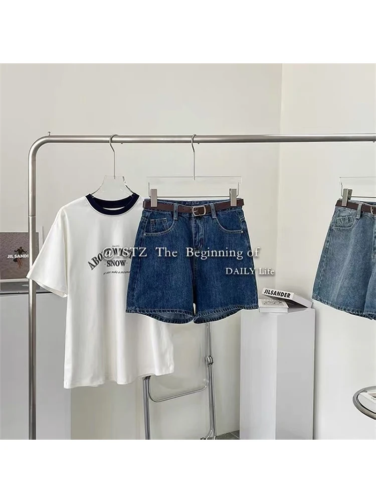 Джинсовые шорты для женщин классические винтажные шикарные однотонные Широкие