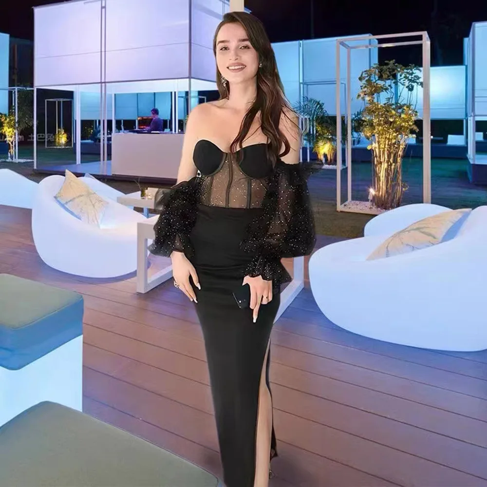 

Sexy Bodycon Glitter Beaded Black White Party Bandage Dress Luxury Prom Dresses Gowns For Women 2023 Elegant Vestidos Para Mujer