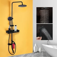 round black wall mount shower head 3 way mixer hand faucet shower gel shelf set bathroom shower set