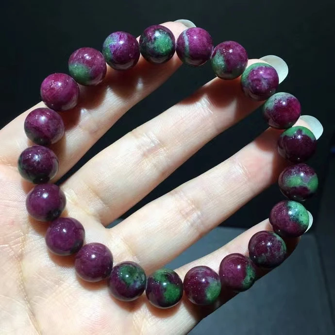 

Natural Red Green Ruby Gemstone Bracelet Round Beads 9.7mm Red Ruby Zoisite Bracelet Women Men Best Gift Fine Jewelry AAAAA