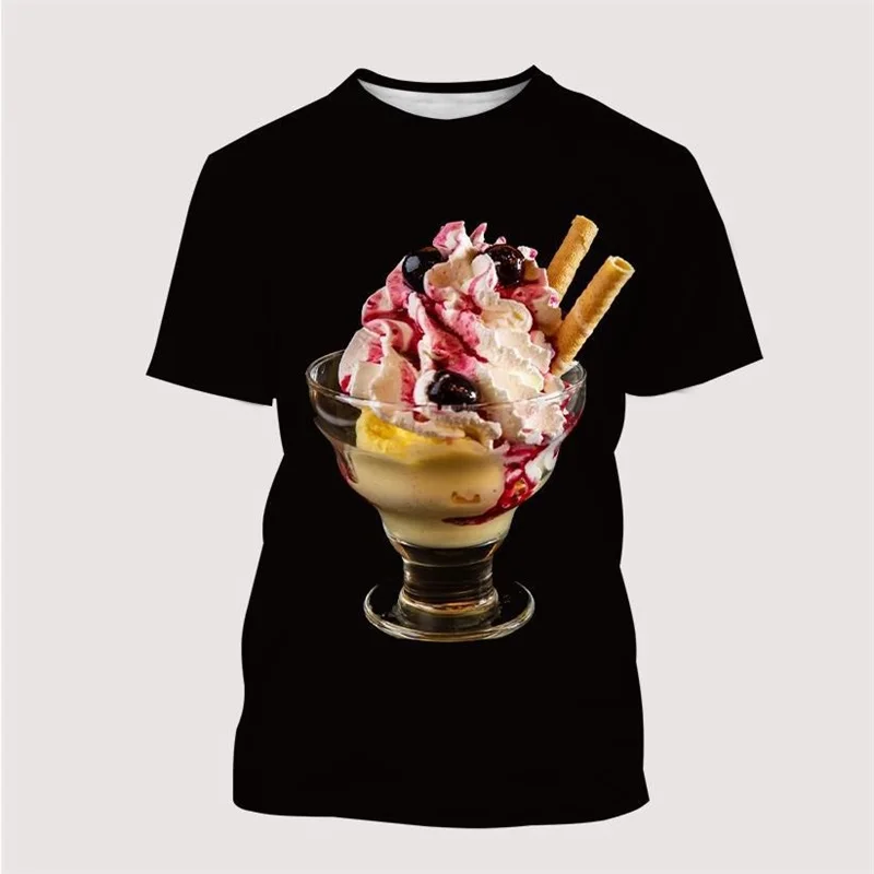 

Мужские футболки с 3D-принтом мороженого, черные повседневные футболки унисекс с круглым вырезом и коротким рукавом, Новинка лета 2023