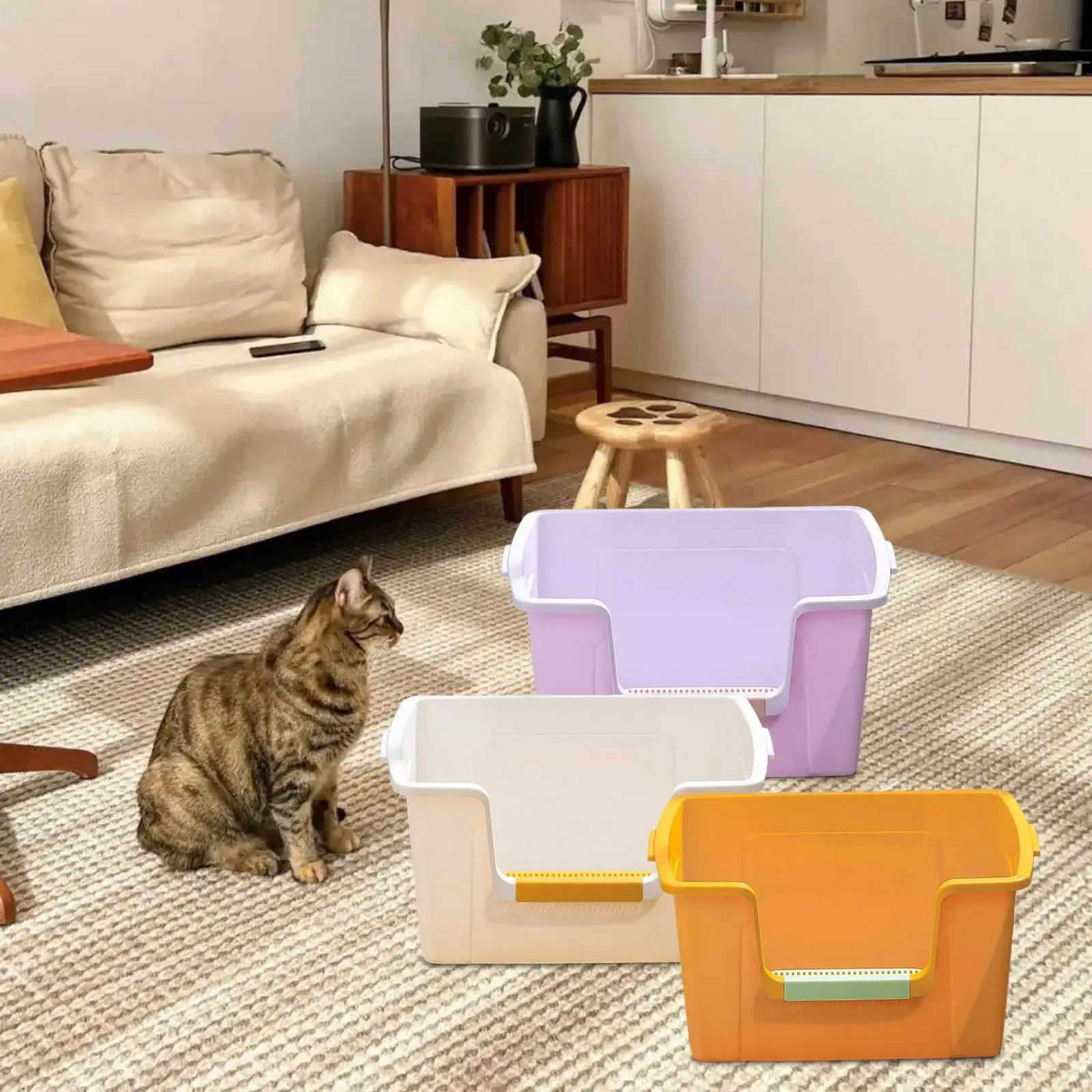 Cat предотвращает утечку песка с ручками большой песочный ящик глубокий туалет