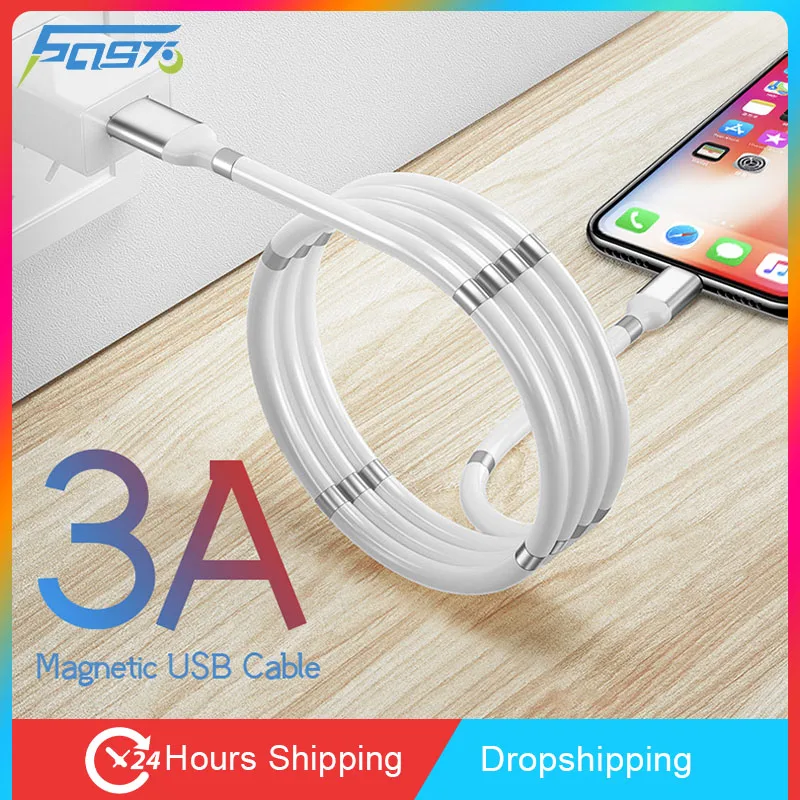 

3A Magnetic Rope Fast Charging Data Cord For iPhone 14 13 12 Pro Max Xs Type C Charger For Samsung Mobile Phone Cable USB Line