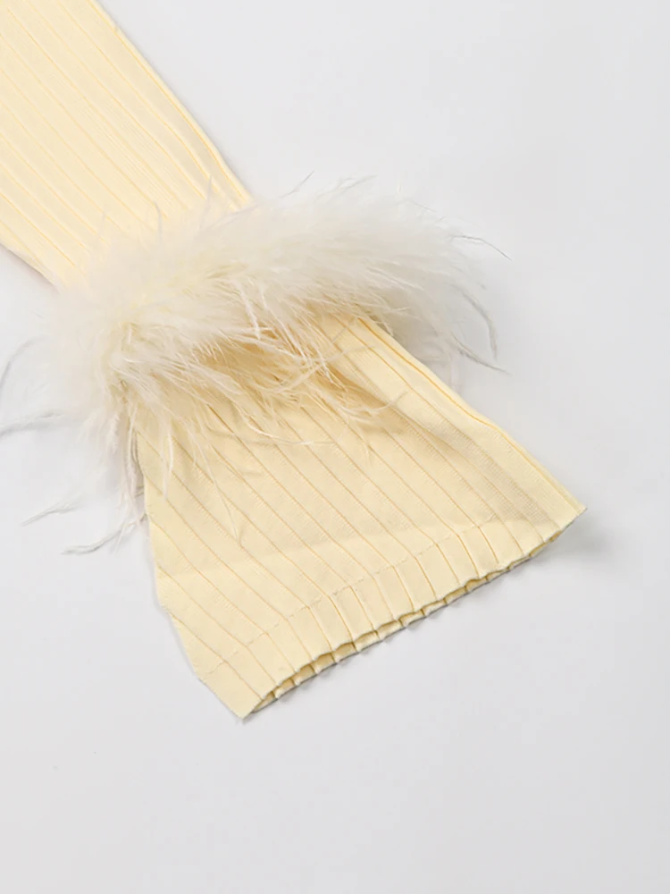 DEAT Элегантное платье с рукавами лацканами и перьями однобортные женские платья