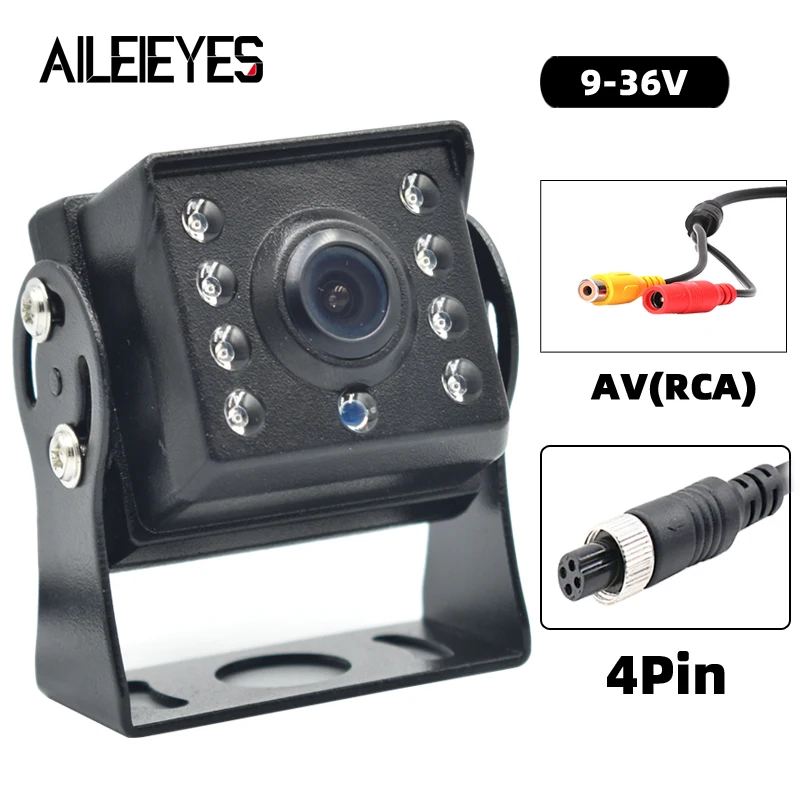 12V/24V Car Backup Rear View Camera 4Pin/AV Led IR Night Vision For Heavy Duty/Truck/Trailer/Bus/Van/Pickup Parking Waterproof