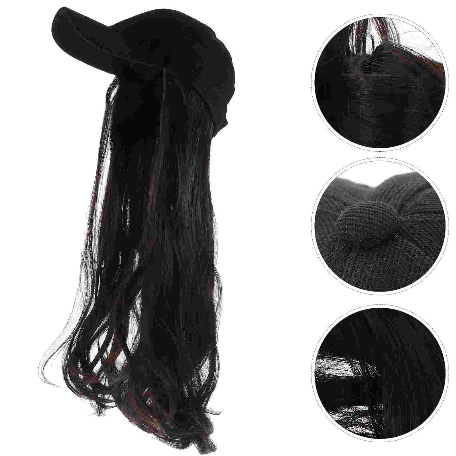 

Long Curly Hat Peaked Cap Hat with Hair Attached Synthetic for Women