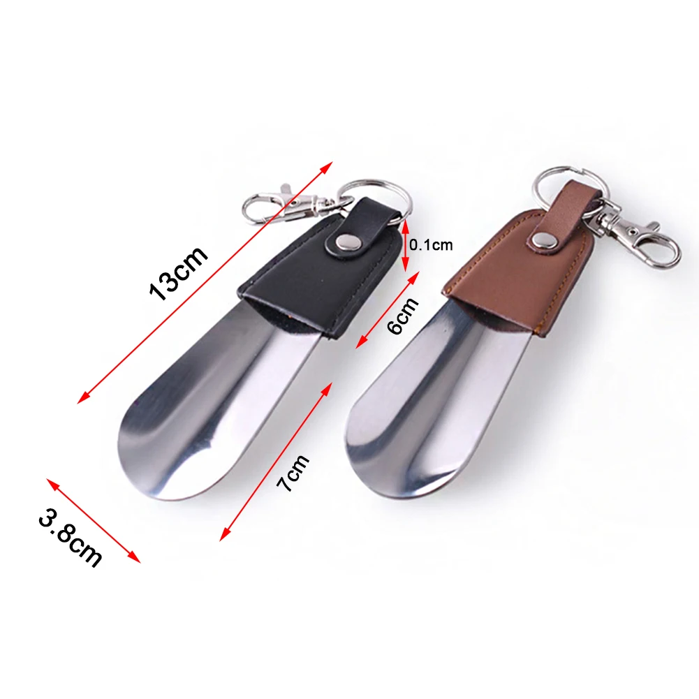 1 Pc Portable Folding Shoehorn Metal Durable With Stainless Steel Faux Leather Portable Fashion New Shoe Horns With Key Ring