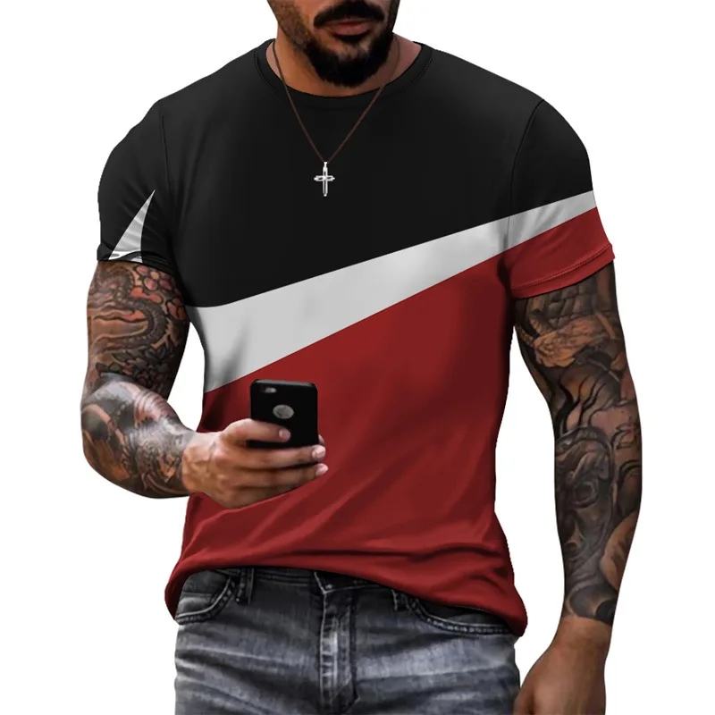 

Summer New Men T Shirt Oversized Loose Clothes Vintage Short Sleeves Fashion Street Style Color Blocking Print Crew Neck T-Shirt